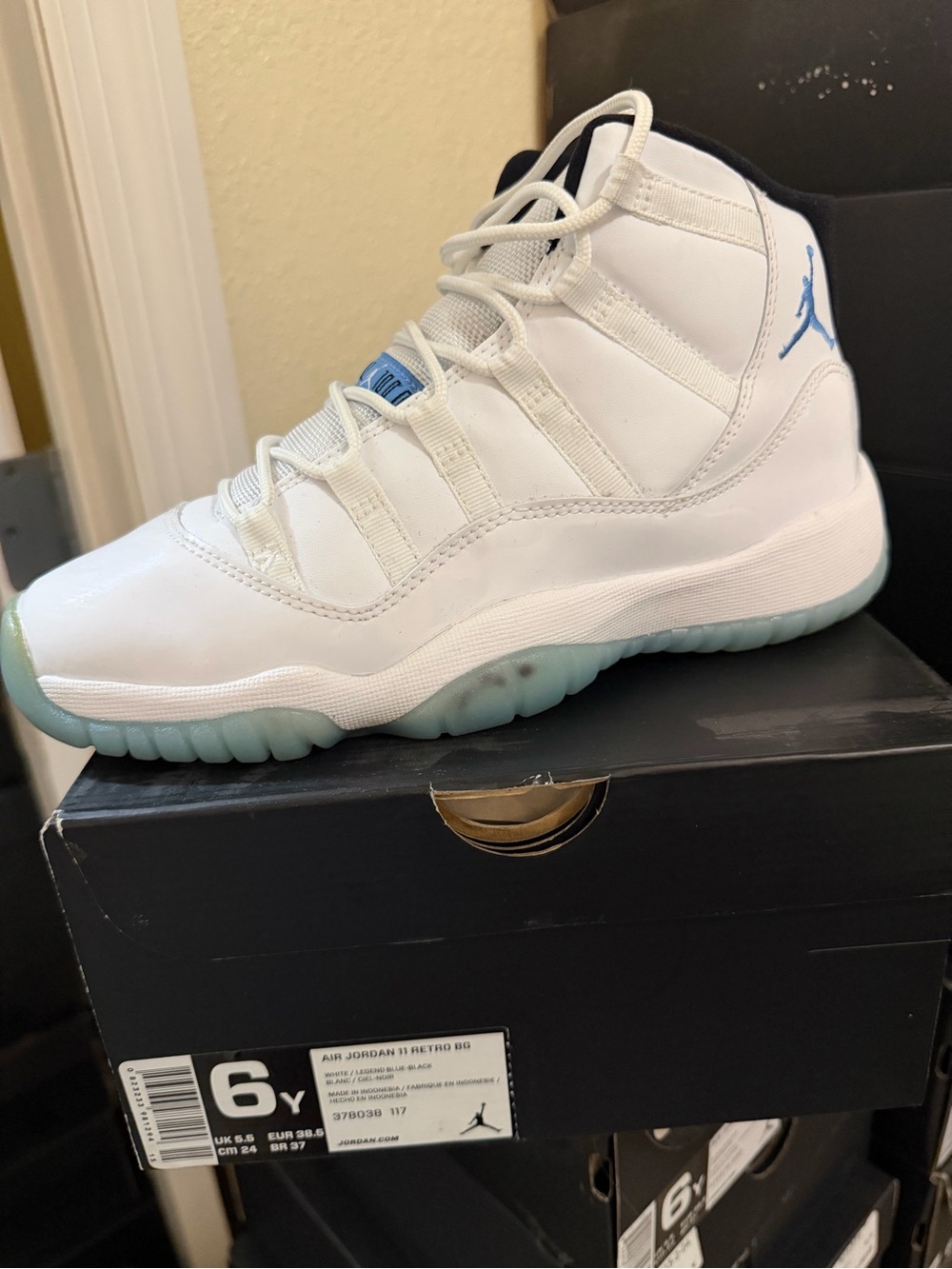 Jordan White and Light Blue Retro High-Top Sneakers